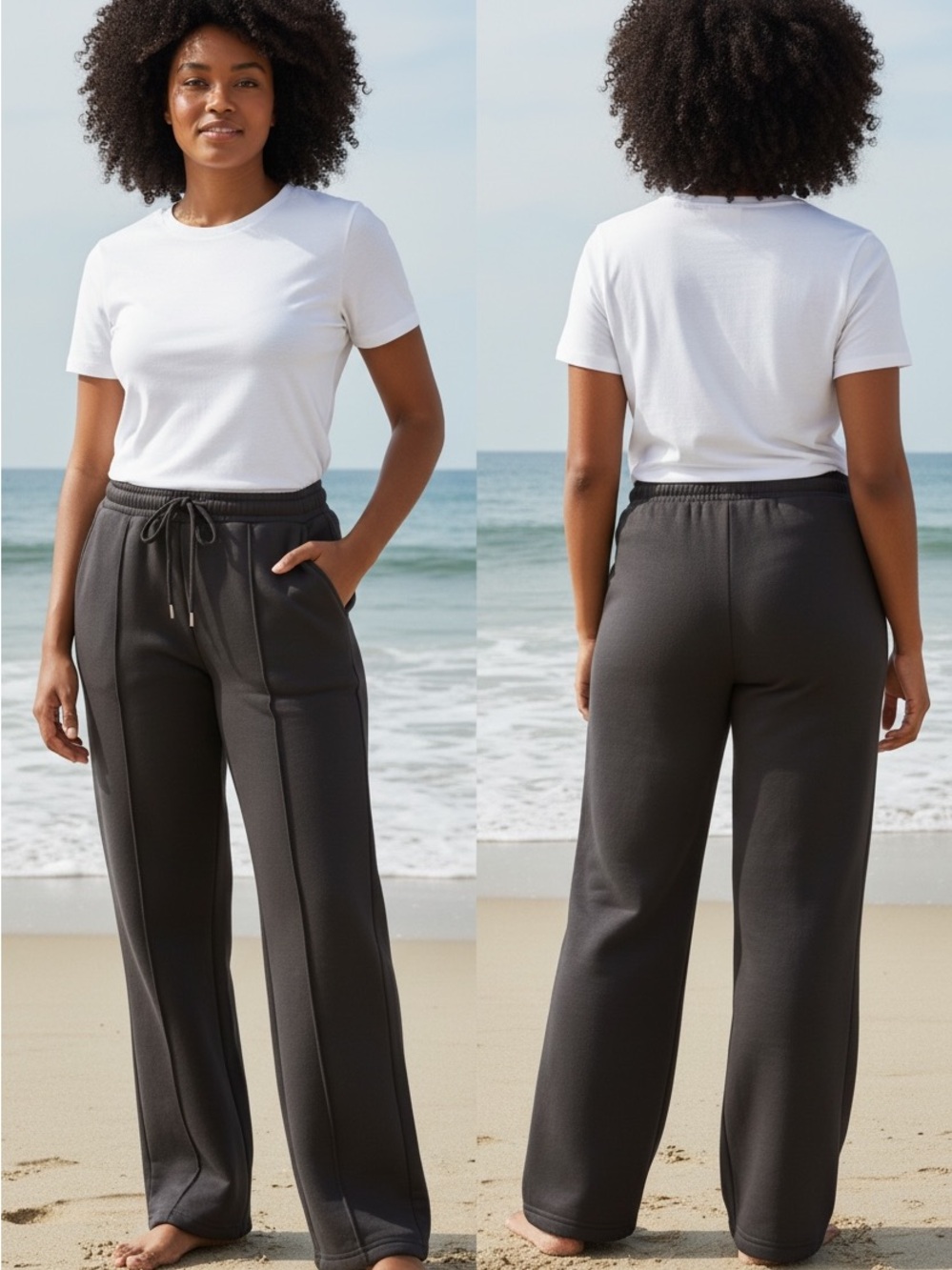 Elastic Drawstring Wide-Leg Pants in Dark Gray